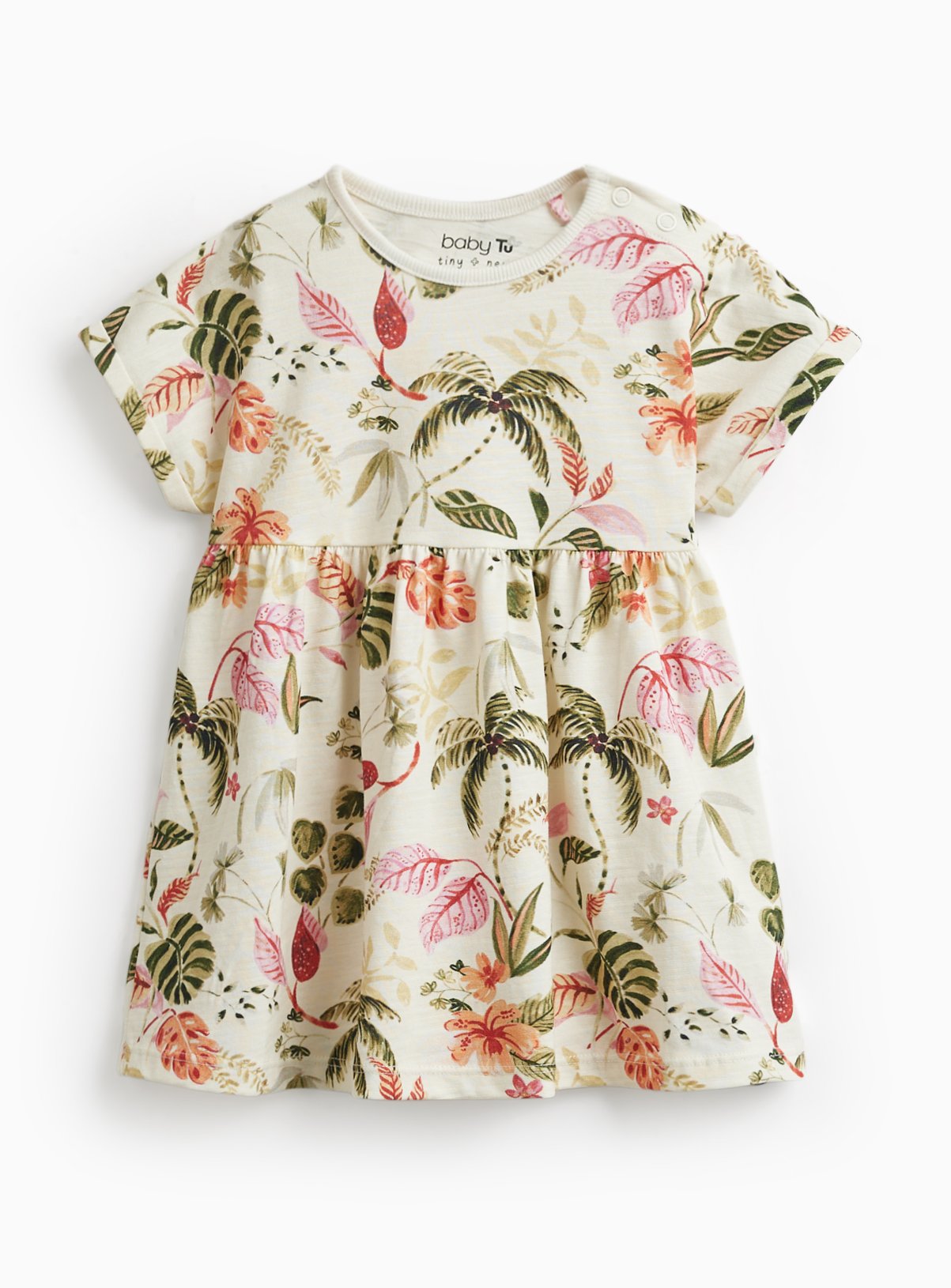 Cream Floral Print Short Sleeve Dress Up to 3 mths - Image 1 thumbnail